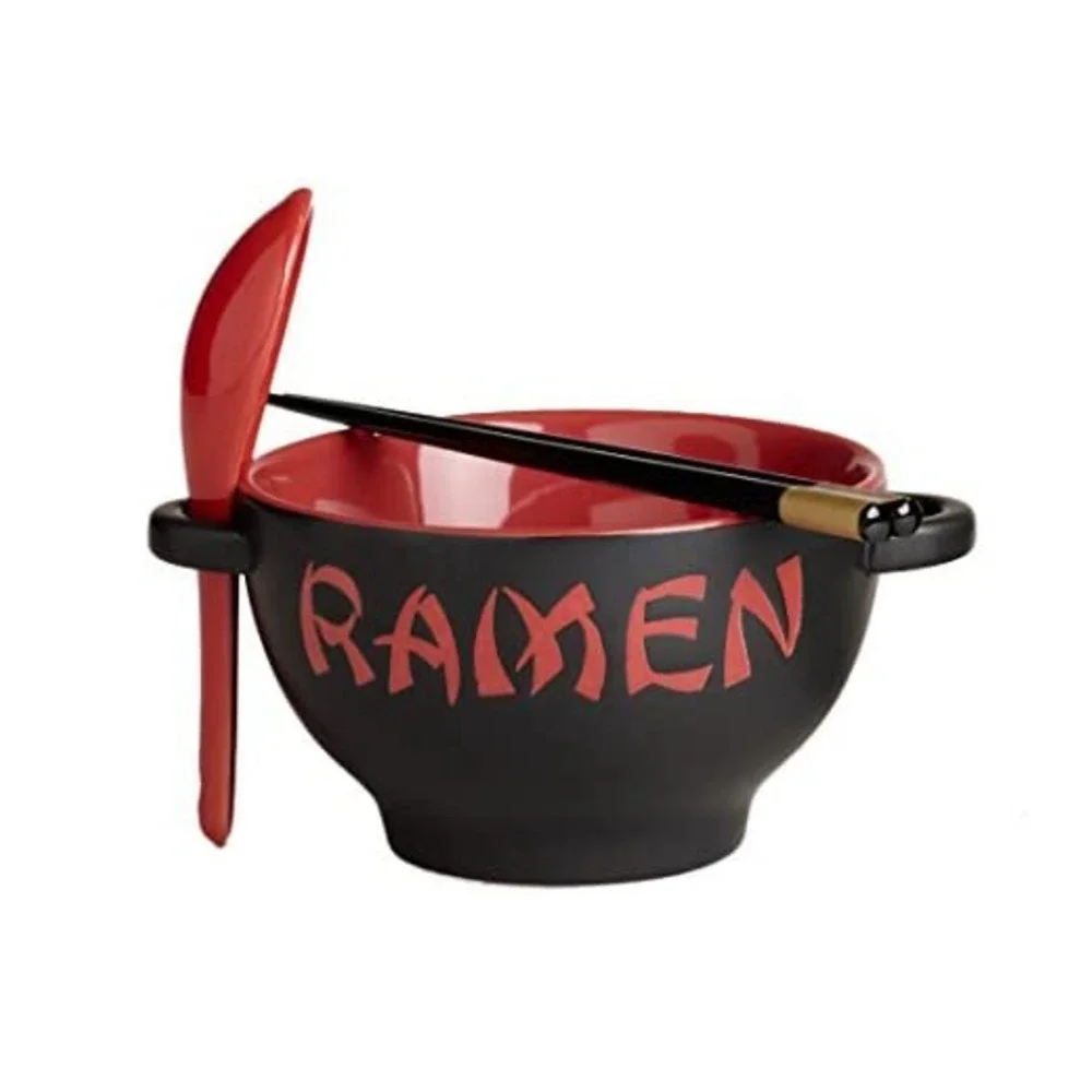 World Market Japanese Ceramic Ramen Bowls + Utensils Set of 2